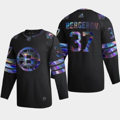 Washington Boston Bruins #37 Patrice Bergeron Men's Nike Iridescent Holographic Collection NHL Jersey - Black Men's